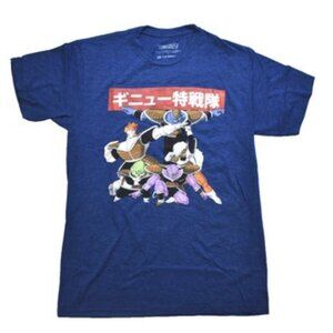 Dragon Ball Z Group Pose Mens Kanji Graphic Blue Shirt New